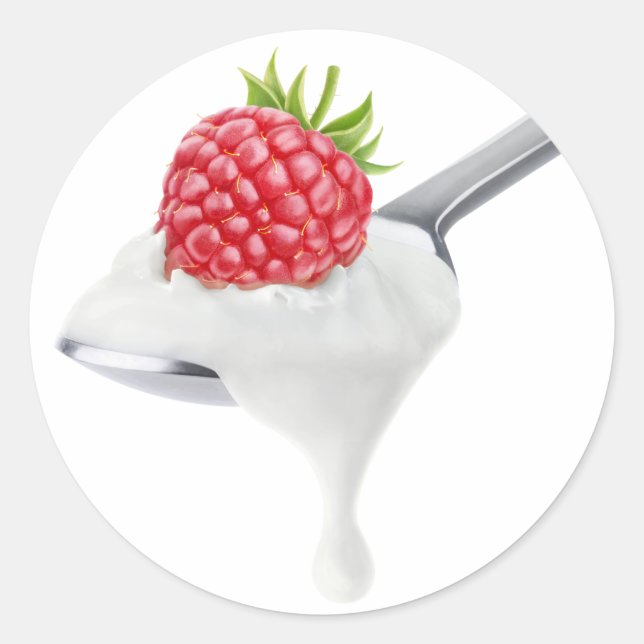 Pegatina Redonda Cuchara de yogur de frambuesa (Anverso)