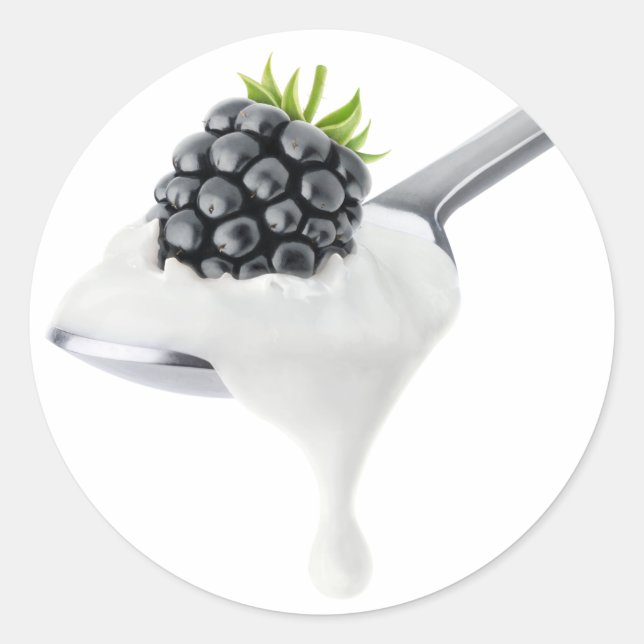Pegatina Redonda Cuchara de yogur de mora negra (Anverso)