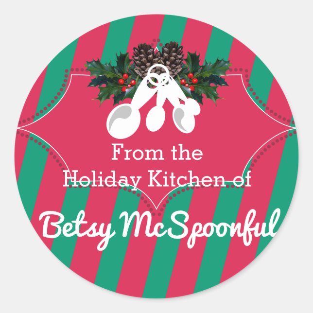 Pegatina Redonda Cucharas de medición Navidades de la cocina de (Anverso)