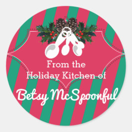 Pegatina Redonda Cucharas de medición Navidades de la cocina de