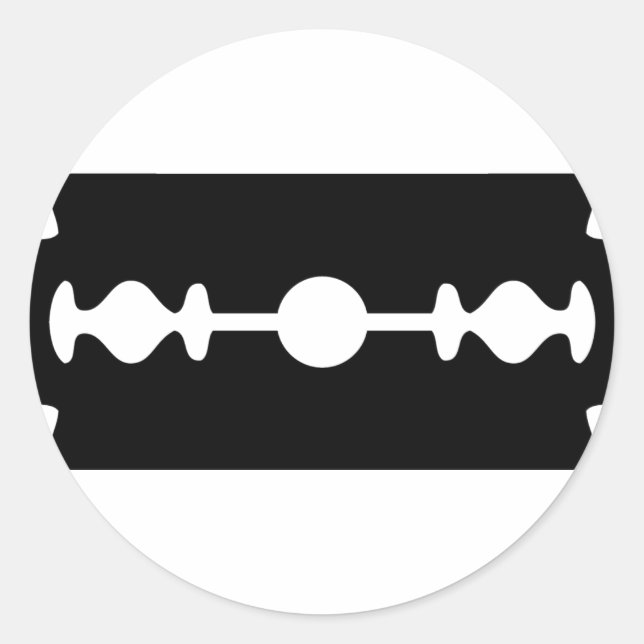Pegatina Redonda cuchilla de afeitar negra (Anverso)