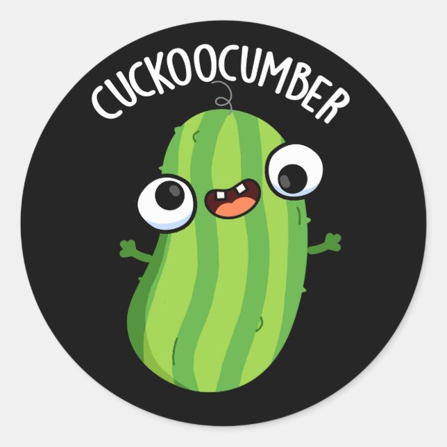 Pegatina Redonda Cuckoocumber Funny Veggie Cucumber Pun Dark BG (Anverso)