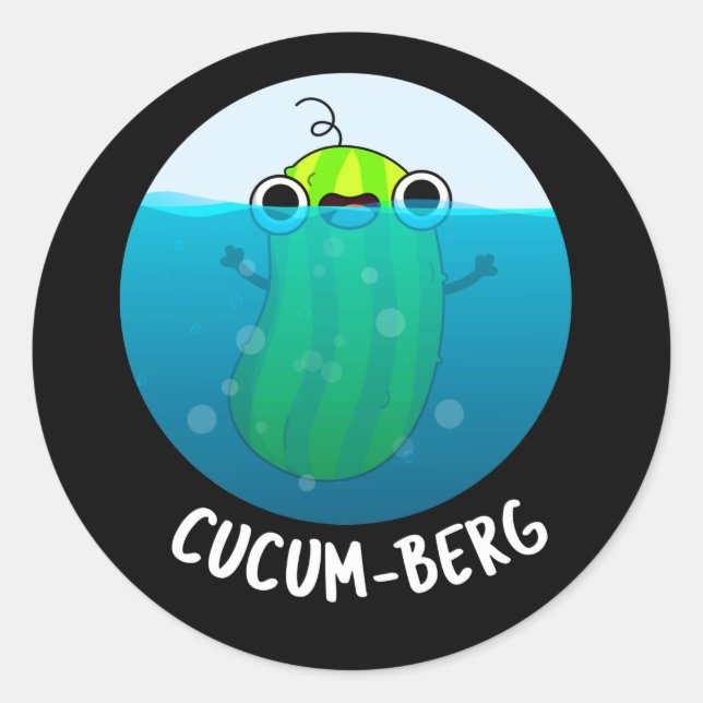 Pegatina Redonda Cucum-berg Funny Cucumber Pun Dark BG (Anverso)