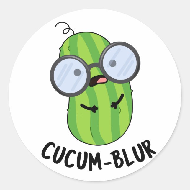 Pegatina Redonda Cucum-blur Funny Veggie Cucumber Pun (Anverso)