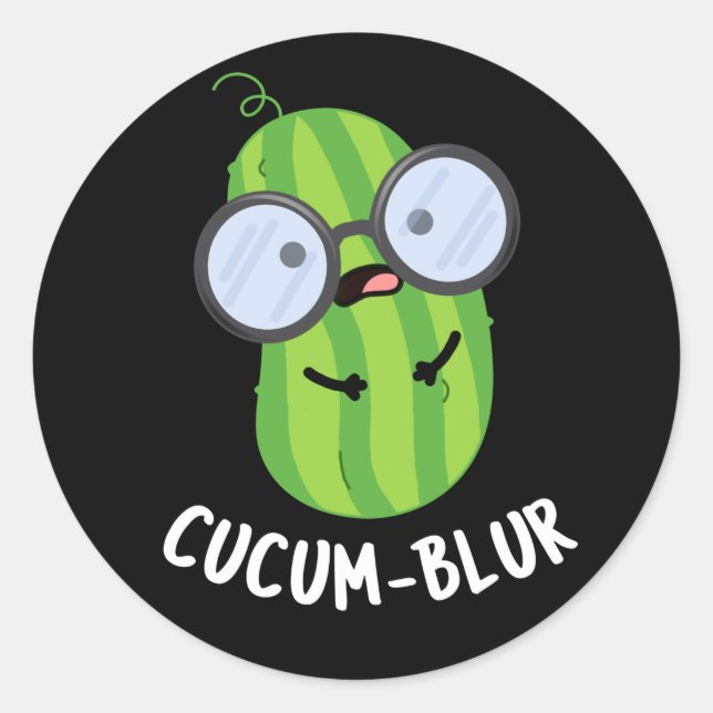 Pegatina Redonda Cucum-blur Funny Veggie Cucumber Pun Dark BG (Anverso)
