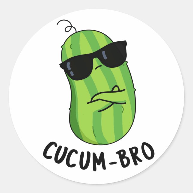 Pegatina Redonda Cucum-bro Funny Veggie Cucumber Pun (Anverso)