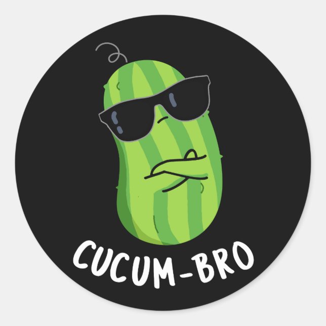 Pegatina Redonda Cucum-bro Funny Veggie Cucumber Pun Dark BG (Anverso)