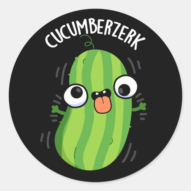 Pegatina Redonda Cucumberzerk Funny Berzerk Cucumber Pun Dark BG (Anverso)