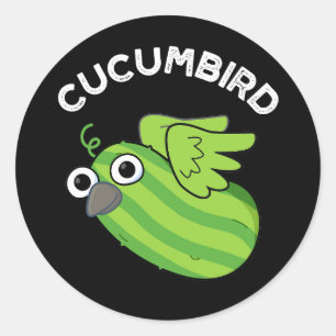 Pegatina Redonda Cucumbird Funny Veggie Cucumber Pun Dark BG