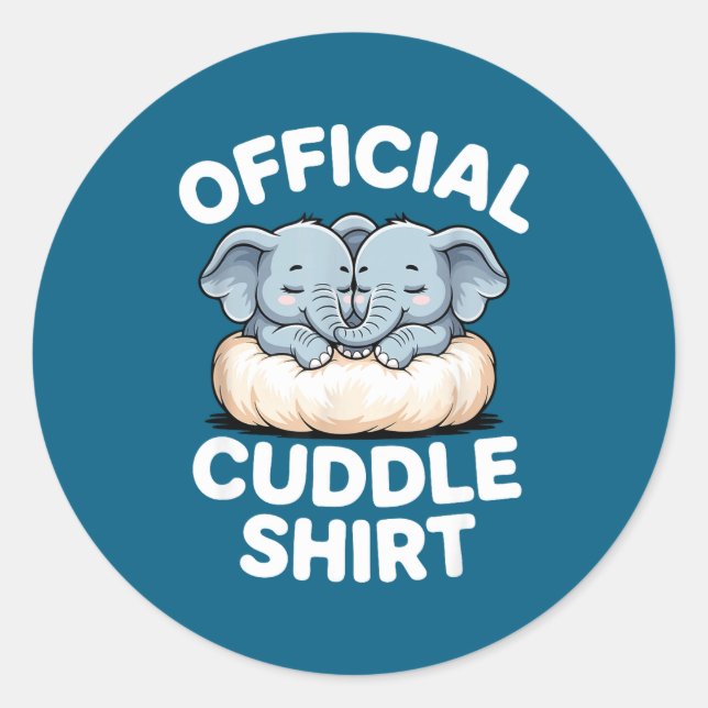 Pegatina Redonda Cuddle Shirt Cute Baby Elephant Snuggle  (Anverso)