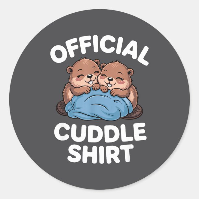 Pegatina Redonda Cuddle Shirt Cute Beavers Snuggling  (Anverso)