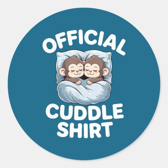Pegatina Redonda Cuddle Shirt Cute Sleepy Monkey Couple  (Anverso)