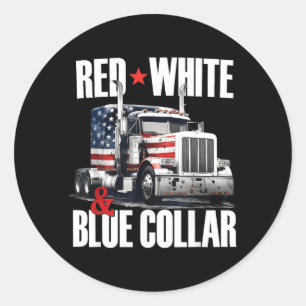 Pegatina Redonda Cuello Rojo Blanco Y Azul Patriótico Camionero Usa
