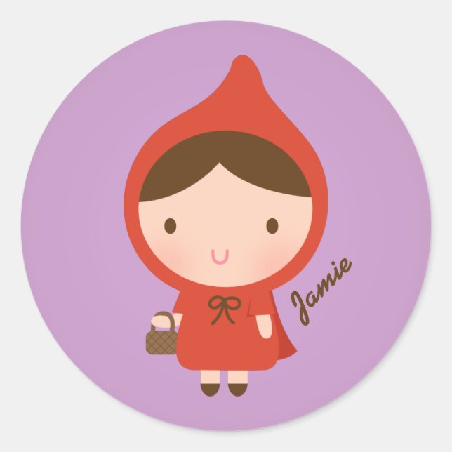 Pegatina Redonda Cuento de Caperucita Roja para Niñas (Anverso)