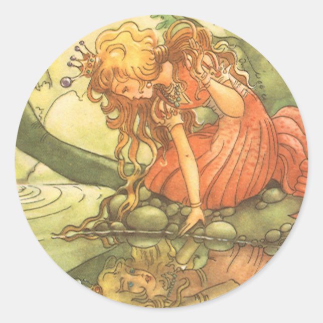 Pegatina Redonda Cuento de Hadas Antiguo, Príncipe Rana Princesa ju (Anverso)