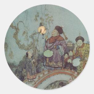 Pegatina Redonda Cuento de Hadas Antiguo, Ruiseñor de Edmund Dulac