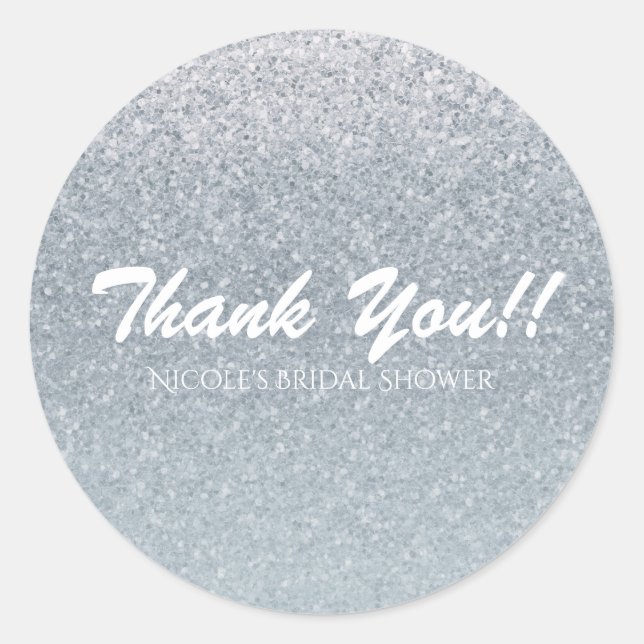 Pegatina Redonda Cuento de Hadas Plata Brillo Destello Favor de Fie (Anverso)