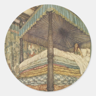 Pegatina Redonda Cuento de hadas vintage, princesa y guisante, Edmu