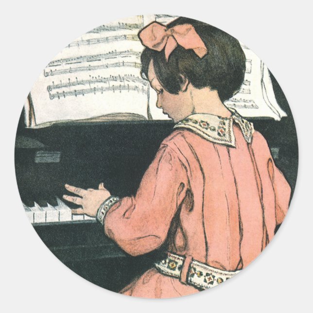 Pegatina Redonda Cuentos de Jessie Willcox Smith, Chica de música d (Anverso)