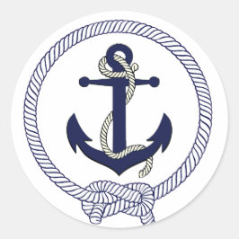 Pegatina Redonda cuerda de anclaje de la silueta azul marino náutic