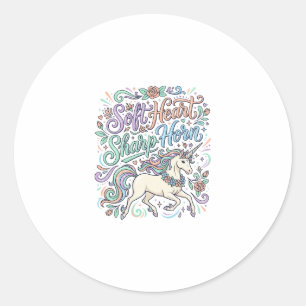 Pegatina Redonda Cuerno Agudo Corazón Suave Unicornio Fondo Blanco