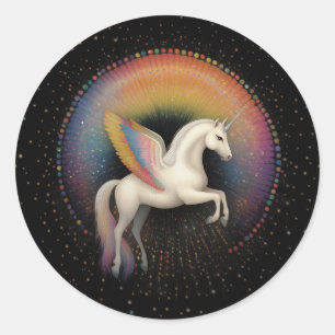 Pegatina Redonda Cuerno Galáctico Estrellas de Colores Arcoíris Esp