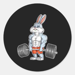 Pegatina Redonda Cuerpo de conejo de Pascua musculación gimnasio fi