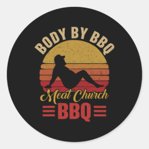 Pegatina Redonda Cuerpo De Hombre Por Bbq Vintage Carne Iglesia A L