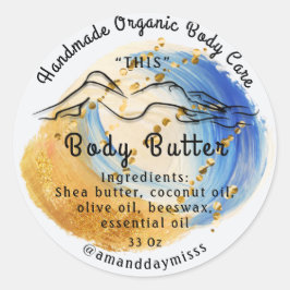 Pegatina Redonda Cuerpo Mantequilla Balm Cuidado Paquetes Azul Oro