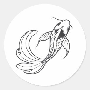 Pegatina Redonda cuerpo y flujo de peces koi alargados