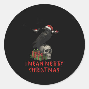 Pegatina Redonda Cuervo de Navidad divertido cráneo de Navidad góti