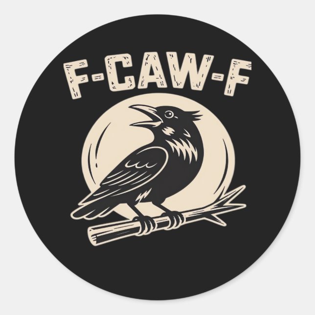Pegatina Redonda Cuervo F-Caw-F estilo vintage (Anverso)