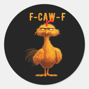 Pegatina Redonda Cuervo gótico divertido humor F-Caw-F