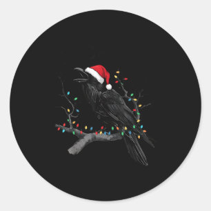 Pegatina Redonda Cuervo Negro, F-caw-f Navidad Divertida Cuervo San