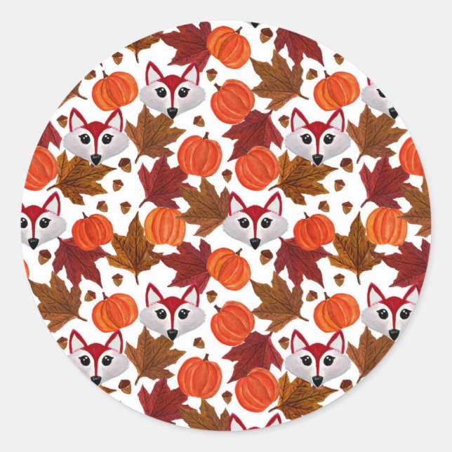 Pegatina Redonda Cuesta Caída Fox Calabaza Acorn Maple Leaf Waterco (Anverso)