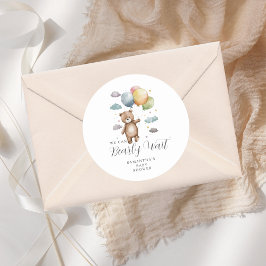 Pegatina Redonda Cuesta que podemos anticipar Baby Shower en globo 