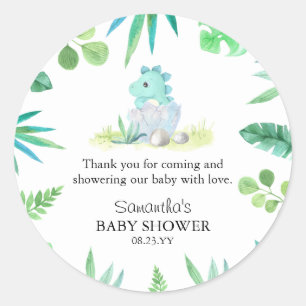 Pegatina Redonda Cuidad Dinosaurio Boy Baby Shower Gracias