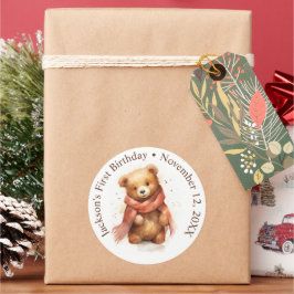 Pegatina Redonda Cuidada acuarela Baby Bear Baby Shower