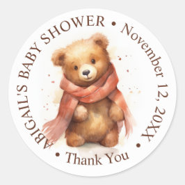 Pegatina Redonda Cuidada acuarela Baby Bear Baby Shower