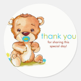 Pegatina Redonda Cuidada acuarela Bear Boy Gracias