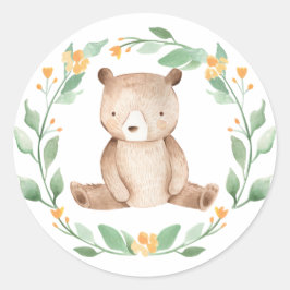 Pegatina Redonda Cuidada acuarela Bear Woodland Baby Shower