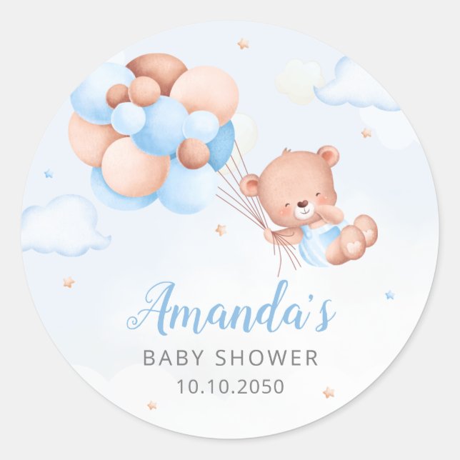 Pegatina Redonda Cuidada acuarela Boho Teddy Bear Boy Ducha bebé (Anverso)