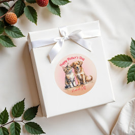 Pegatina Redonda Cuidada acuarela de gato y perro