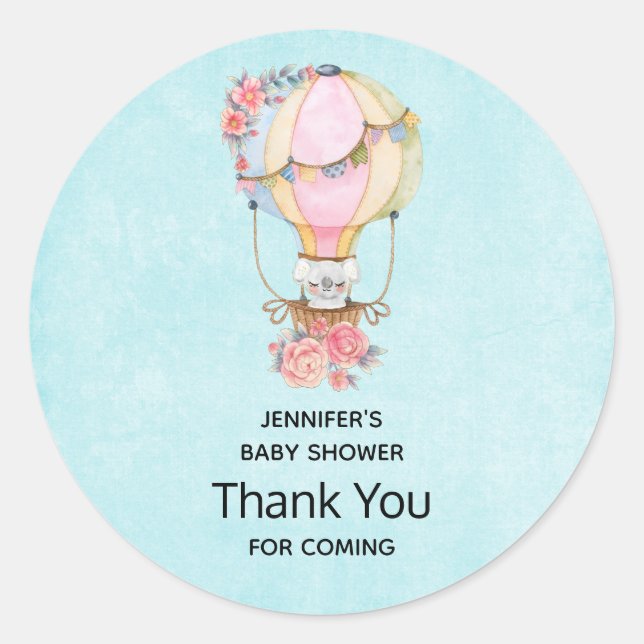 Pegatina Redonda Cuidada acuarela de globo aerostático Gracias