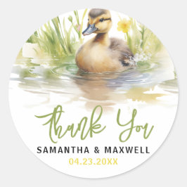 Pegatina Redonda Cuidada acuarela Duck Baby Boy Shower