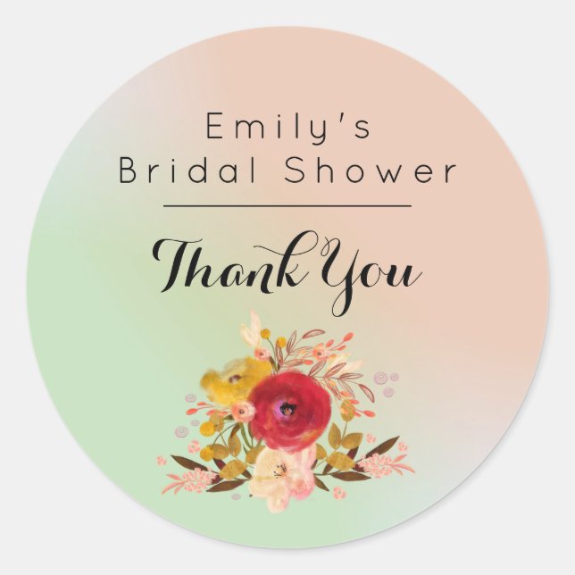 Pegatina Redonda Cuidada acuarela floral Bouquet Gracias (Anverso)