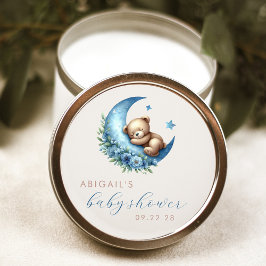 Pegatina Redonda Cuidada acuarela Oso Azul Moon Boy Baby Shower