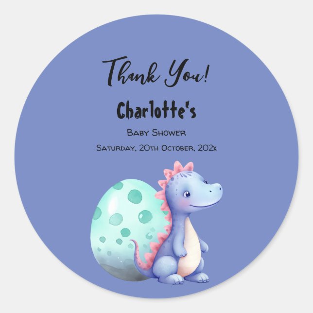 Pegatina Redonda Cuidada acuarela Pequeño Dinosaurio Baby Shower (Anverso)