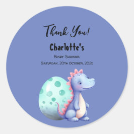 Pegatina Redonda Cuidada acuarela Pequeño Dinosaurio Baby Shower