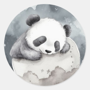 Pegatina Redonda Cuidada acuarela sonora Baby Panda